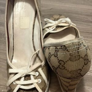 Gucci Women's Brown Monogram Wedge Shoes